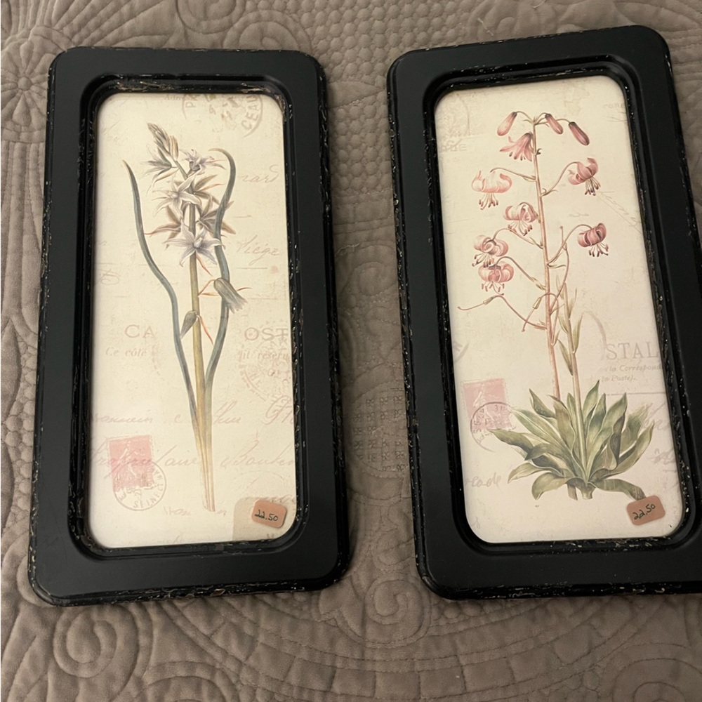 Set of 2 Botanical Wall Plaques - Pink & Green Floral Prints